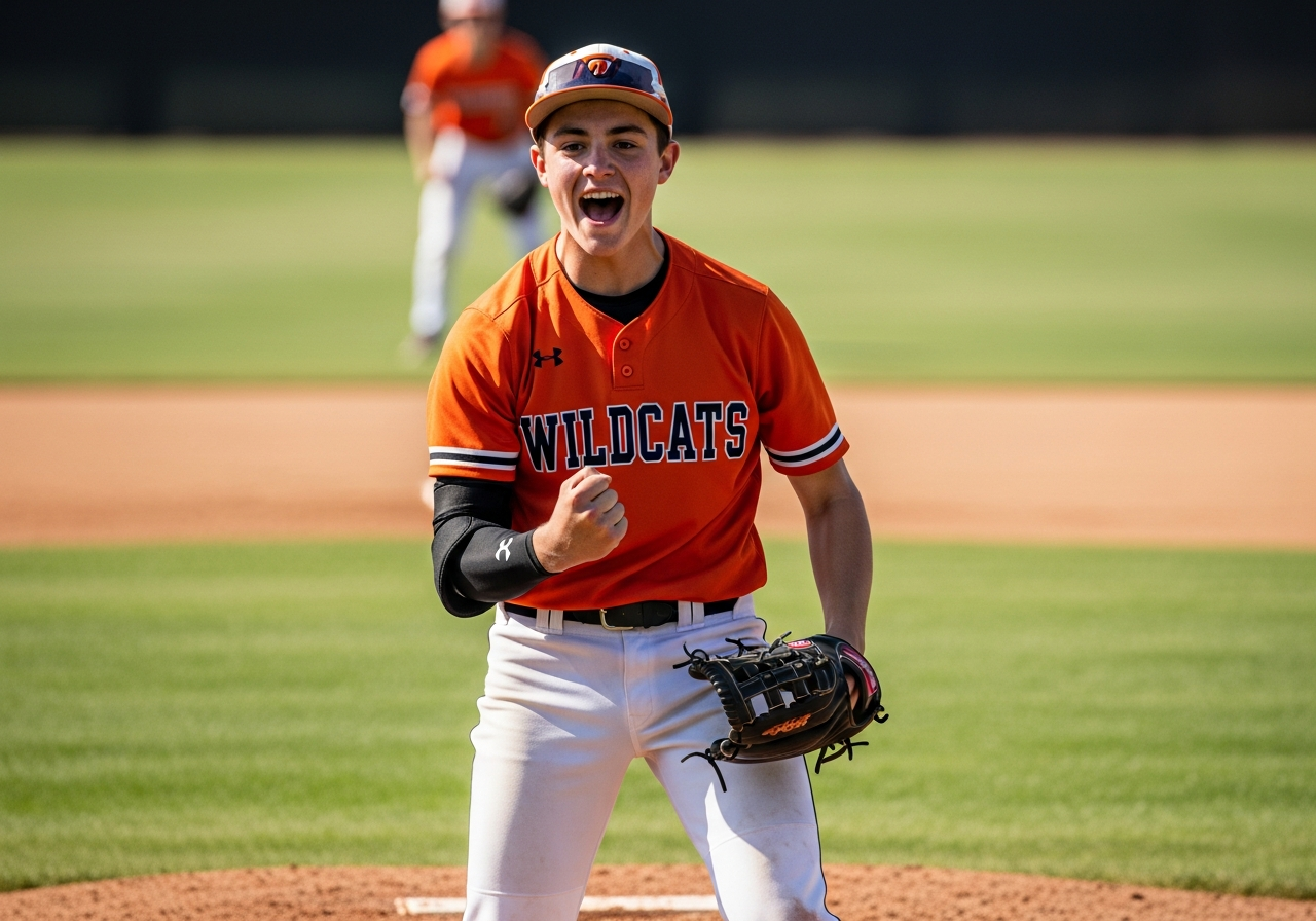 Young pitcher celebrating with intensity and joy