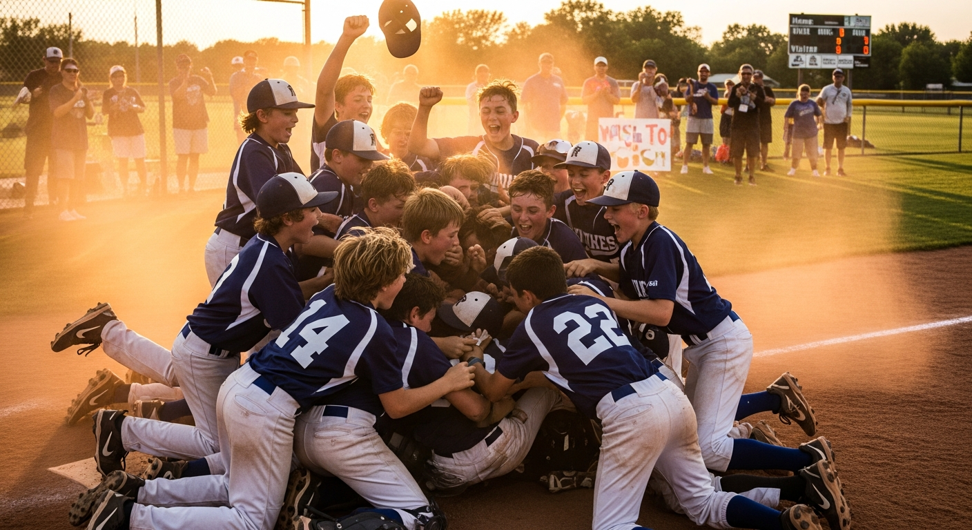 Travel ball team celebrating after tournament win